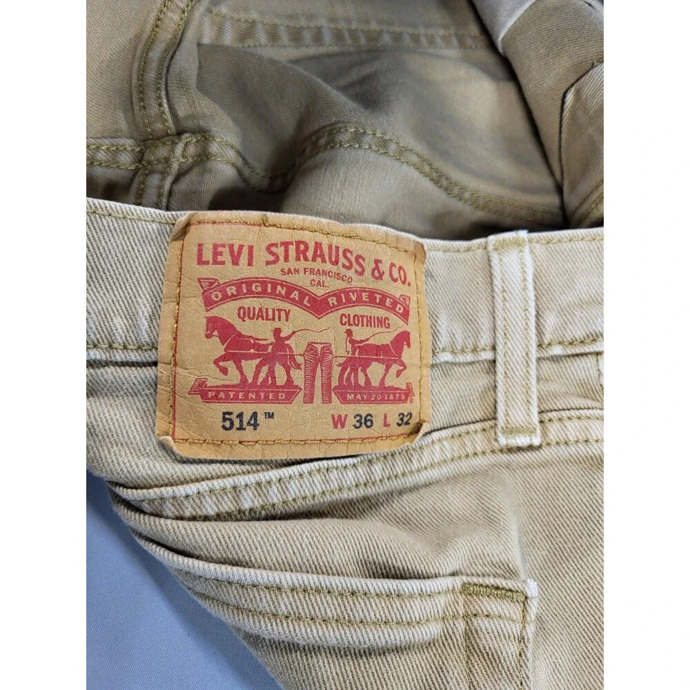 Levi's 514 Straight Fit Jeans Men's W36 L32 Tan Khaki Soft Twill Stretch